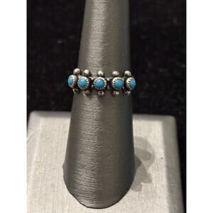 Vtg Bell Trading Sterling Silver Band Ring 5 Turquoise Stones Sz 6.5 925